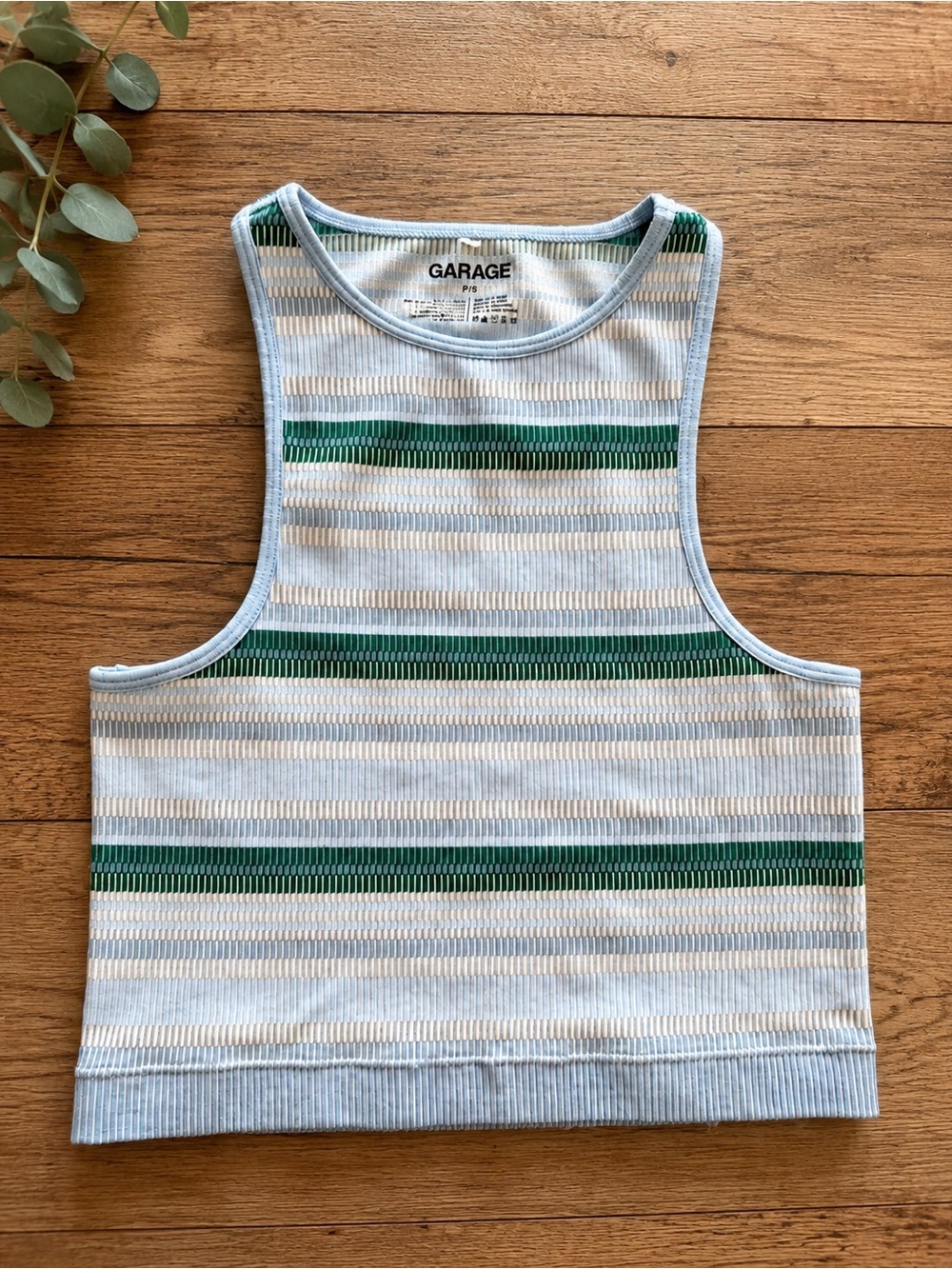 GARAGE Striped Ribbed Cropped Tank Top | Size Small